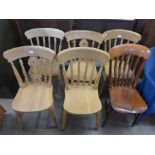 Six assorted beech kitchen chairs