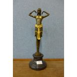 Manner of Dimitri Chiparus, Art Deco style gilt bronze figure of an exotic female dancer, on black