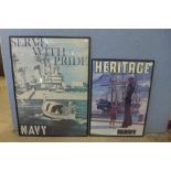 A vintage Heritage Navy recruitment poster and a Serve with Pride Naval poster