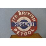 A painted metal Regent British Petrol sign
