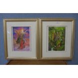 A pair of mythical prints, framed