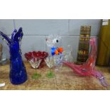 Coloured glass including a model of a dog, dog a/f (chip to ear)