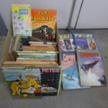 A collection of books from the 1960's and early 1970's including Ladybird Books, annuals, space,