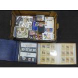 An album of cigarette silks, an album of early 1980's Royal Mail mint stamps, cigarette cards, first