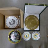 A collection of commemorative and oriental plates and a boxed North African brass charger **PLEASE