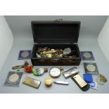 A collection of jewellery, coins and other items including a pocket watch, lighter, etc.
