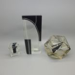 Three pieces of Bohemian Art Deco overlay glass, 1920's/1930's, with geometric designs