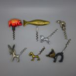 Seven animal themed corkscrews