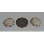 Three Napoleon coins, two silver coins weigh 19g