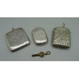 Three vesta cases, two silver, 49g and one plated