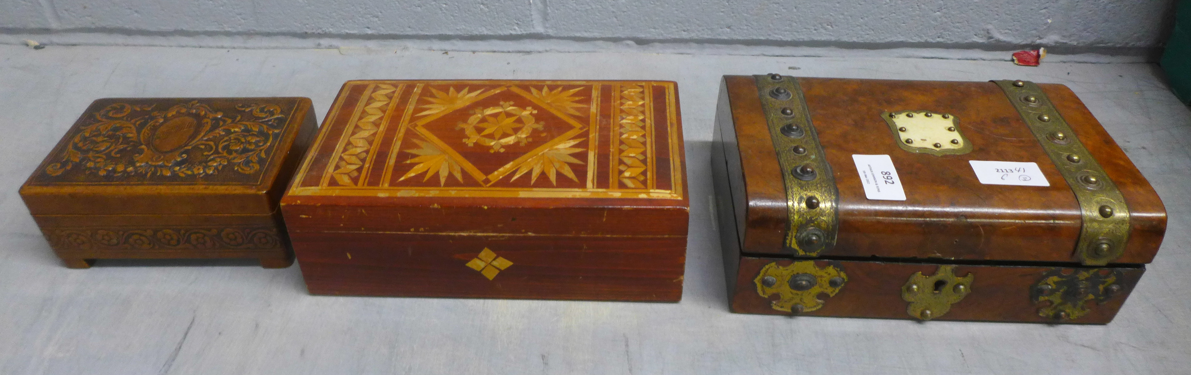 Three wooden jewellery boxes