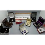 Assorted silver jewellery including rings, bangle and a silver lady's Rotary wristwatch