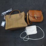 Three handbags, a Joules cross-body bag, fully lined, front pocket under flap, inside zipped pocket,