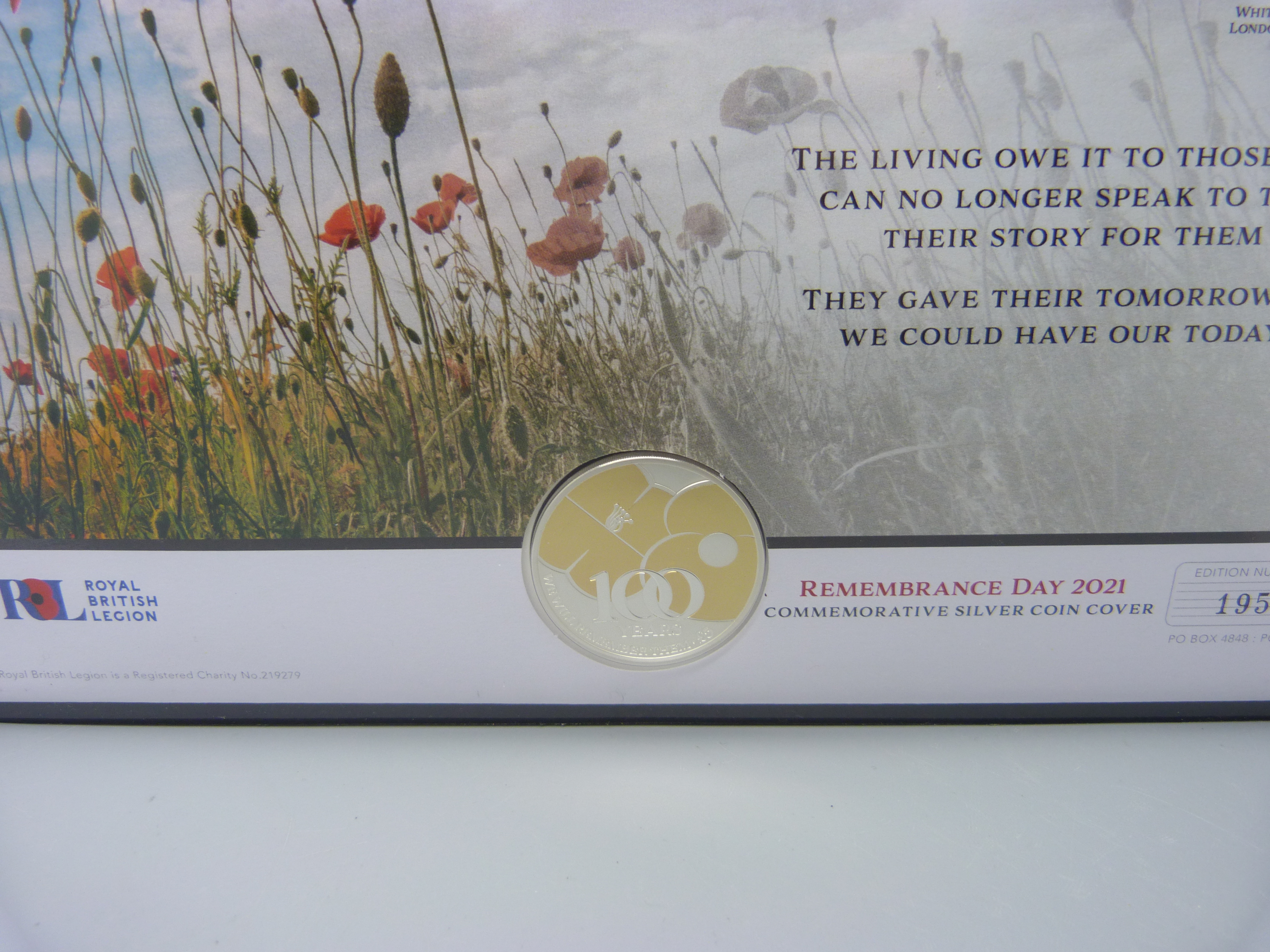 A Remembrance Day 2021 commemorative silver proof coin cover, limited edition 195/250 - Image 2 of 2