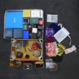 A collection of jewellery boxes and bags, an assortment of boxed cufflinks, tie-pins, etc.