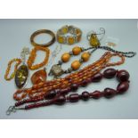 Amber and amber coloured jewellery including necklaces