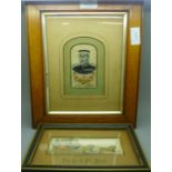 Two silk Stevengraphs, The Good Old Days and Boer War, framed