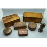 A reversible inlaid puzzle box and other treen items