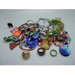 Murano style glass jewellery