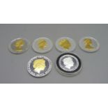 Six silver proof coins, 161g