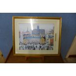 A L.S. Lowry print with easel and a railway print