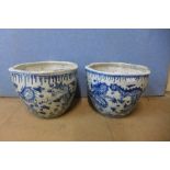 A pair of Chinese octagonal blue and white porcelain jardinieres