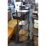 A Victorian marquetry inlaid walnut four tier corner whatnot