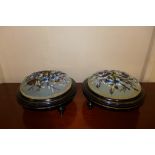 A pair of Victorian ebonised and beadwork circular footstools