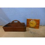 A Victorian mahogany cutlery tray and a money box clock