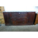 A Victorian stained pine housekeepers cupboard, with associated steel top