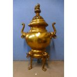 A large Chinese gilt metal floor standing censor and cover, 128cms h