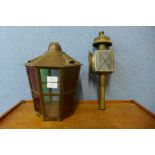 Two brass lamps
