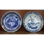 Two Delft chargers, largest 37cm diameter