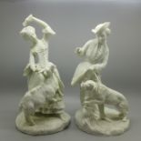 A pair of Parian continental figures, tallest 25cm