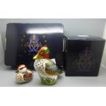 Two Royal Crown Derby paperweights - Green Winged Teal, an exclusive for the Royal Crown Derby