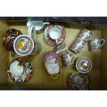 A Japanese six setting coffee set, one saucer a/f, a Royal Crown Derby Imari cup and saucer, a Sweet