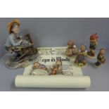 A Capodimonte figure, boy with grinding stone, signed Conti and six Goebel figures, one a/f