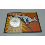 A silver Australian one dollar coin, 2000 $1 silver roo, 1oz fine silver