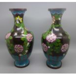 A pair of cloisonne vases, 23.5cm small losses to each