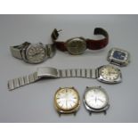 A Bulova Accutron wristwatch head and five other wristwatches