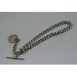 A silver Albert watch chain with graduated links, 61g