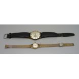 A lady's 9ct gold cased Omega wristwatch with plated strap and a Montine wristwatch