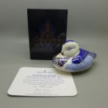 A Royal Crown Derby paperweight - Platinum Duck, 30th anniversary (1981 -2011) Platinum version of