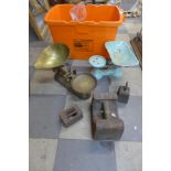 Assorted scales, weights, etc.