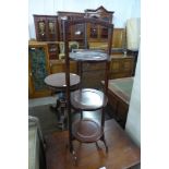 A mahogany folding three tier cake stand