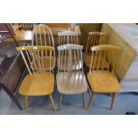 Six assorted beech kitchen chairs