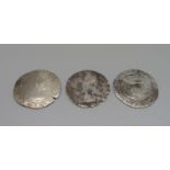 Three hammered silver coins, largest 24mm