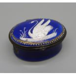 A Georgian enamel patch box decorated with a swan, a/f