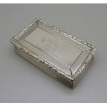 A silver William IV snuff box, Francis Clark, Birmingham 1833, 113g