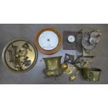 A collection of metalware including brass and a barometer **PLEASE NOTE THIS LOT IS NOT ELIGIBLE FOR